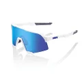 100% S3 Sport Performance Cycling Sunglasses - Matte White - HiPER Blue Multilayer Mirror Lens