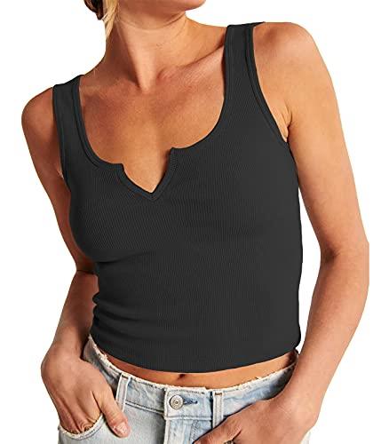 Artfish Women's Scoop Neck Sleeveless Knit Ribbed Fitted Casual Basic Crop Tank Top, 01# Black, X-Small