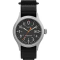 Timex Men's TWC008300 Expedition Scout Leather Slip-Thru Strap Watch, Black/Black/IP Steel, Modern