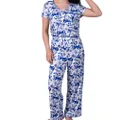 Amanda Blu Women’s Classic Pajamas Top & Pants Lounge/PJ Set (Indigo Bloom), Super Soft, Comfy Wide Leg, Indigo Bloom, X-Large