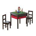 UTEX Wooden 2 in 1 Kids Construction Play Table and 2 Chairs Set with Storage Drawers, and Built in Plate Compatible with Lego and Duplo Bricks(Espresso with Red Drawers)