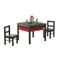 UTEX Wooden 2 in 1 Kids Construction Play Table and 2 Chairs Set with Storage Drawers, and Built in Plate Compatible with Lego and Duplo Bricks(Espresso with Red Drawers)