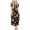 DB MOON Women Summer Casual Short Sleeve Dresses Empire Waist Dress with Pockets(Flower Rose Black, 3XL)