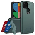 Teelevo Wallet Case for Google Pixel 5a 5G, Dual Layer Case with Card Slot Holder and Kickstand for Google Pixel 5a 5G - Dark Green