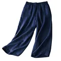 Aeneontrue Women's 100% Linen Wide Leg Pants Capri Trousers Back with Elastic Waist, Kz053-navy Blue, Medium