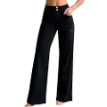 roswear Women’s Casual Distressed High Waisted Denim Pants Stretch Baggy Loose Wide Leg Jeans, Black, X-Large