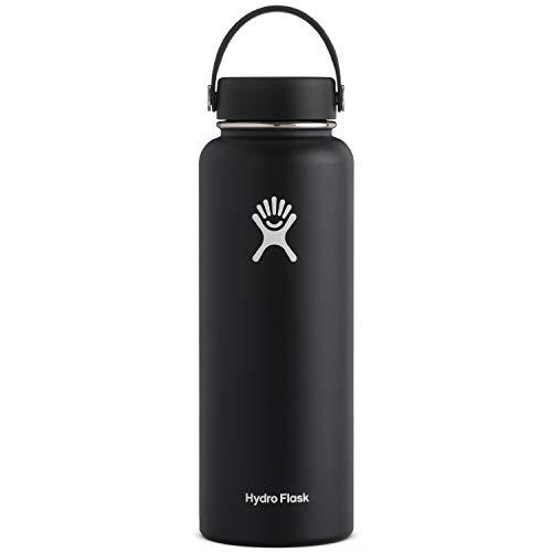 Hydro Flask Water Bottle - Stainless Steel & Vacuum Insulated - Wide Mouth with Leak Proof Flex Cap - 40 oz, Black