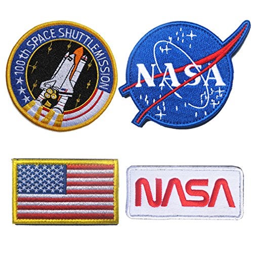 WZT 4 Pcs Iron on or Sew on Tactical Flag Patch - Combination USA NASA Patch Embroidered Morale Lot Military Embroidered Patches
