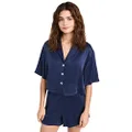 Lunya Women's Washable Silk Button Up Shorts Set, Deep Blue, Medium