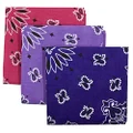 Bandana 3-Pack - Made in USA For 70 Years - Sold by Vets – 100% Cotton –Sewn Edges (Purple, Lavender, Fuchsia)