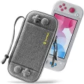 tomtoc Ultra Slim Case for Nintendo Switch Lite, Original Patent Protective Portable Carrying Case Travel Storage Hard Shell with 8 Game Cartridges and Military Level Protection, Gray