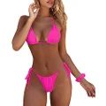 MOSHENGQI Women Sexy Brazilian Bikini 2 Piece Spaghetti Strap Top Thong Swimsuit Bathing Suit(L(US Size 6-8),Rose Red-2)