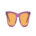 Ray-Ban Rb2140f Original Wayfarer Low Bridge Fit Square Sunglasses, Transparent Violet/Orange, 52 mm