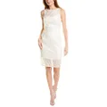 Adrianna Papell Womens Sheer Zippered Soutache Embroidered Sleeveless Boat Neck Above The Knee Cocktail Sheath Dress, Off-white, 8