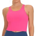 THE GYM PEOPLE Women's Racerback Longline Sports Bra Removable Padded High Neck Workout Yoga Crop Tops, Bright Pink, Medium