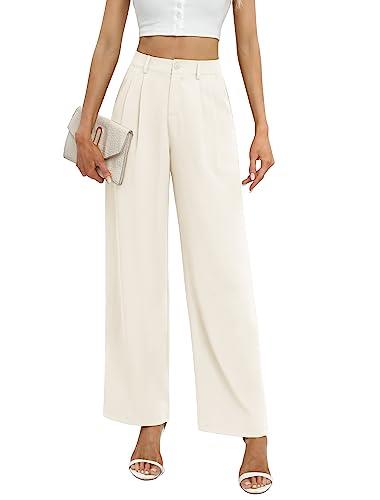 Feiersi Women's Business Work Trousers High Waisted Wide Leg Pants Long Straight Suit Pants with Pocket, 11beige, X-Large