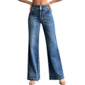 roswear Women’s Wide Leg Jeans Casual High Waisted Stretch Baggy Loose Denim Pants, 104 Blue, X-Large