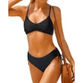 Yonique Womens Bikini Set Strappy Two Piece Swimsuit Racerback Side Tie Bathing Suits Cutout Swimwear, Black, Large
