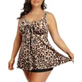 Holipick Two Piece Plus Size Tankini Swimsuits for Women Tummy Control Swim Top with Shorts Long Flowy Bathing Suits, Leopard, 24 Plus
