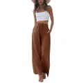 Faleave Women's Cotton Linen Summer Palazzo Pants Flowy Wide Leg Beach Trousers with Pockets, Rust, Medium