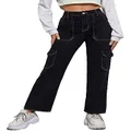 Metietila Women's High Waisted Cargo Jean Pants Stretch Straight Legs Jeans Denim Pants Trendy, Solid Black, XX-Large