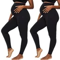 Motherhood Maternity Women's 2 Pack Essential Stretch Full Length Secret Fit Belly Leggings, Black/Black 2 Pack, X-Large