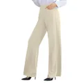 KIM S Women's Business Casual Pleated Wide Leg Dressy Pants with Belt Loops/High Waist Slacks with Pockets, Beige, XX-Large
