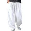 IXIMO Women's Linen Pants Casual Loose Fit Wide Leg Front Pleated Trousers, White, Large