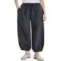 Aeneontrue Women's Cotton Linen Wide Leg Capri Pants Casual Relax Fit Lantern Trousers, B-grey, Large