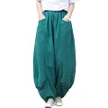 IXIMO Women's Linen Pants Casual Wide Leg Cropped Relax Fit Pants Front Pockets Capris…, Kz116-blue, X-Large