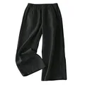 IXIMO Women's Linen Pants Elastic Pleated Wide Leg Straight Fit Palazzo Pants, Long Style Black, Large