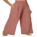 Urban CoCo Women's Elastic High Waist Light Weight Loose Casual Wide Leg Trousers Long Pants with Pocket, Dusty Rose, X-Large