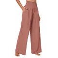 Urban CoCo Women's Elastic High Waist Light Weight Loose Casual Wide Leg Trousers Long Pants with Pocket, Dusty Rose, X-Large