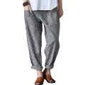 Minibee Women's Wide Leg Harem Pants Cotton Linen Striped Casual Palazzo Pants with Pockets, Style 2 Stripes-gray, Medium
