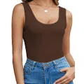 FAZDIES Women's Scoop Neck Sleeveless Knit Ribbed Fitted Casual Basic Tank Top, Brown, Small