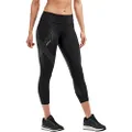 2XU Womens Motion Mid-Rise Compression 7/8 Tights for Training and Fitness, Black/Dotted Reflective Logo, Large