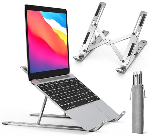 Laptop Holder Stand With Six Angles Adjustable Aluminum Compatible With MacBook,iPad, HP, Dell, Lenovo 10 15.6 - Silver