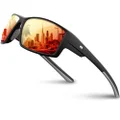 RIVBOS Polarized Mens Sunglasses Fashion UV Protection Sports Driving Baseball Golf Fishing RBS861-Black Ice Red Lens