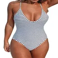 CUPSHE Women's Striped Back Cross Lasting Appeal One Piece Swimsuit Medium