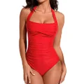Smismivo Tummy Control Swimwear Black Halter One Piece Swimsuit Ruched Padded Bathing Suits for Women Slimming Vintage Bikini (Red, XX-Large)