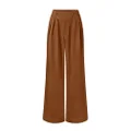 MEROKEETY Women's Wide Leg Pants High Waist Long Straight Work Business Casual Trousers with Pockets, Brown, Large