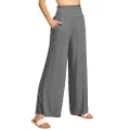 Made by Johnny Women's Elastic High Waisted Palazzo Pants Casual Wide Leg Long Lounge Pant Trousers with Pocket, Wb2389_hdg, XX-Large