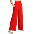 Made by Johnny Women's Elastic High Waisted Palazzo Pants Casual Wide Leg Long Lounge Pant Trousers with Pocket, Wb2389_red, X-Large