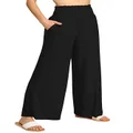 Made by Johnny Women's Elastic High Waisted Palazzo Pants Casual Wide Leg Long Lounge Pant Trousers with Pocket, Wb2389_black, Medium