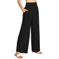 Made by Johnny Women's Elastic High Waisted Palazzo Pants Casual Wide Leg Long Lounge Pant Trousers with Pocket, Wb2389_black, Medium