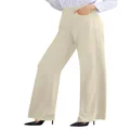 KIM S Women's Business Casual Pleated Wide Leg Dressy Pants with Belt Loops/High Waist Slacks with Pockets, Beige, Large