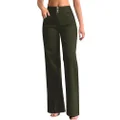 roswear Women’s Wide Leg Jeans Casual High Waisted Stretch Baggy Loose Denim Pants, Army Green, Medium
