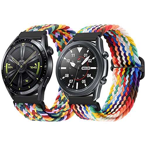Qimela 2 Pack Sport Loop Nylon Braided Bands Compatible with Samsung Galaxy Watch 3 45mm/Galaxy Watch 46mm/Gear S3 Classic/Frontier, with Adjustable Buckle,22mm Quick Release Watch Band for Women Men