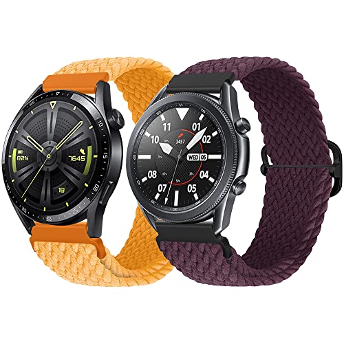 Qimela 2 Pack Sport Loop Nylon Braided Bands Compatible with Samsung Galaxy Watch 3 45mm/Galaxy Watch 46mm/Gear S3 Classic/Frontier, with Adjustable Buckle,22mm Quick Release Watch Band for Women Men