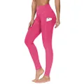 THE GYM PEOPLE Thick High Waist Yoga Pants with Pockets, Tummy Control Workout Running Yoga Leggings for Women, Bright Pink, Small